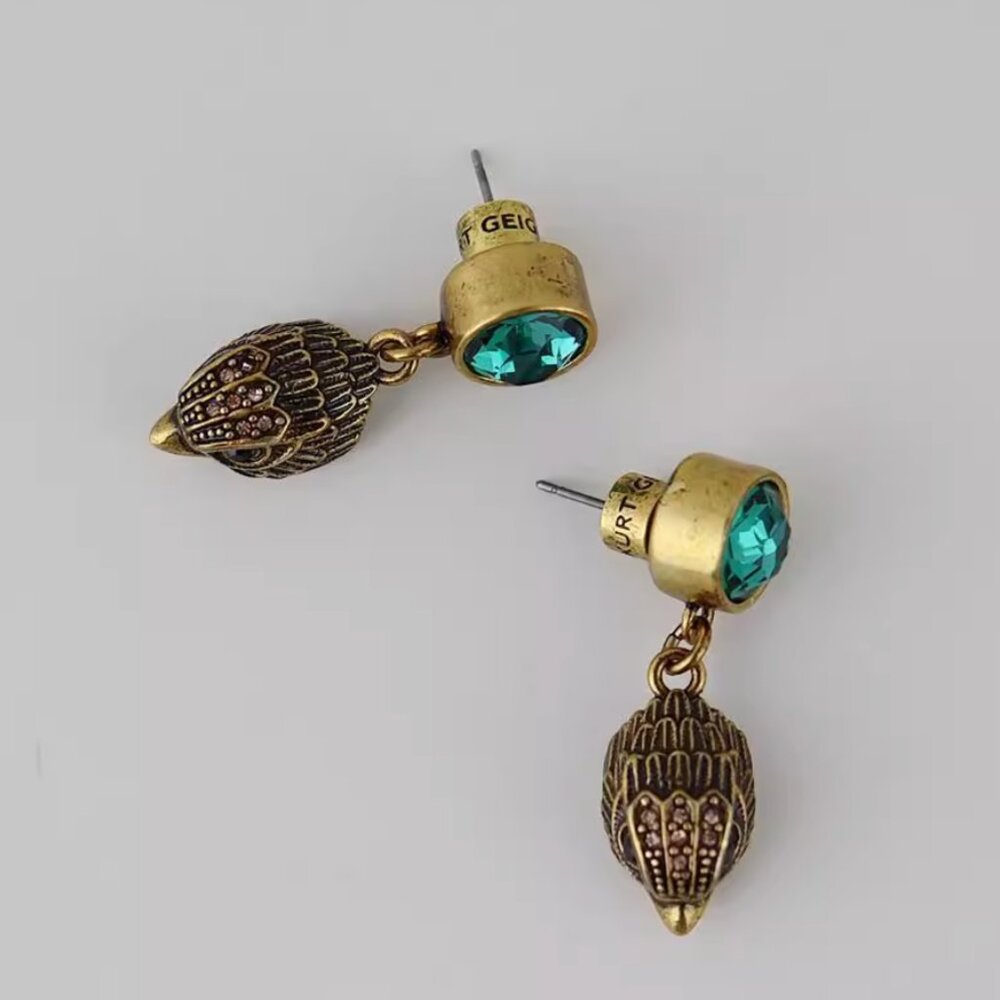 Kurt Geiger London Eagle Stone Drop Earrings Emerald Green Gold - Picture 6 of 6